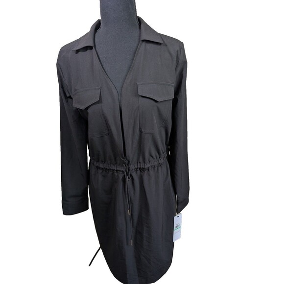 Calvin Klein Shirt Dress Black Drawstring Waist Zipper Collared Casual Size 8 - Picture 12 of 13